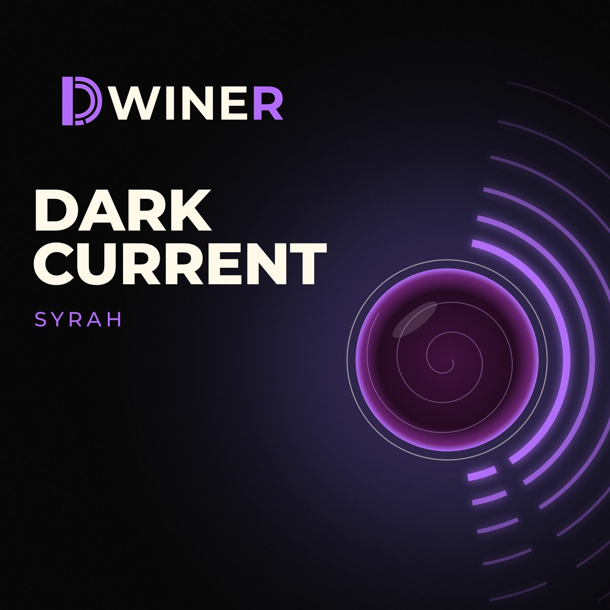 Cover von Dark Current. Ein dunkles Glas von oben, mit violetten Schallwellen. Syrah.